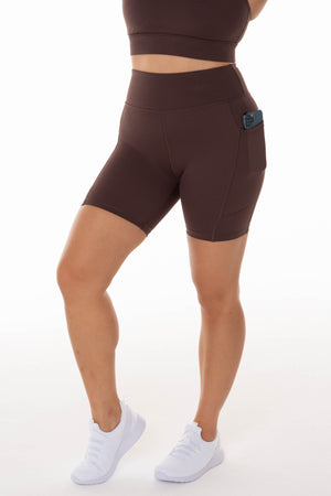 High Rise Coffee Pocket Midi Shorts