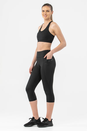 Endurance Black Stripe High Rise 3/4 Pocket Leggings