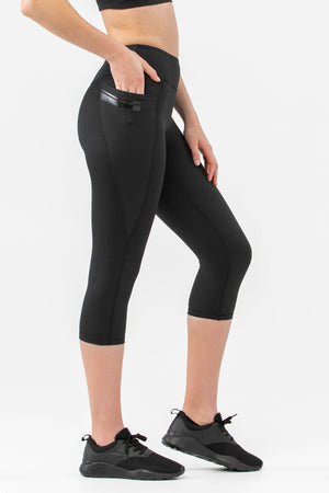 Endurance Black Stripe High Rise 3/4 Pocket Leggings