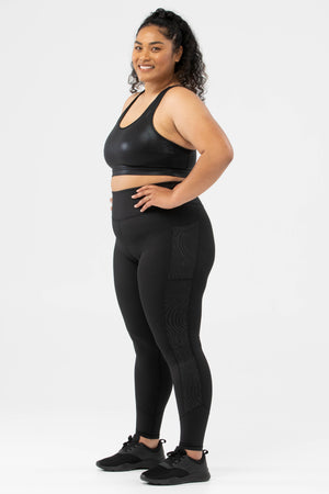 Instinct Black High Rise Full Length Embossed Pocket Leggings