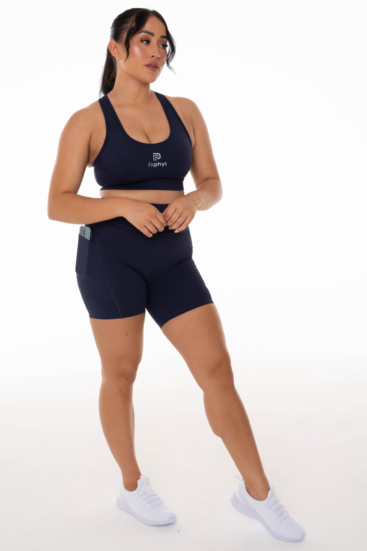 High Rise Midnight Navy Pocket Midi Shorts