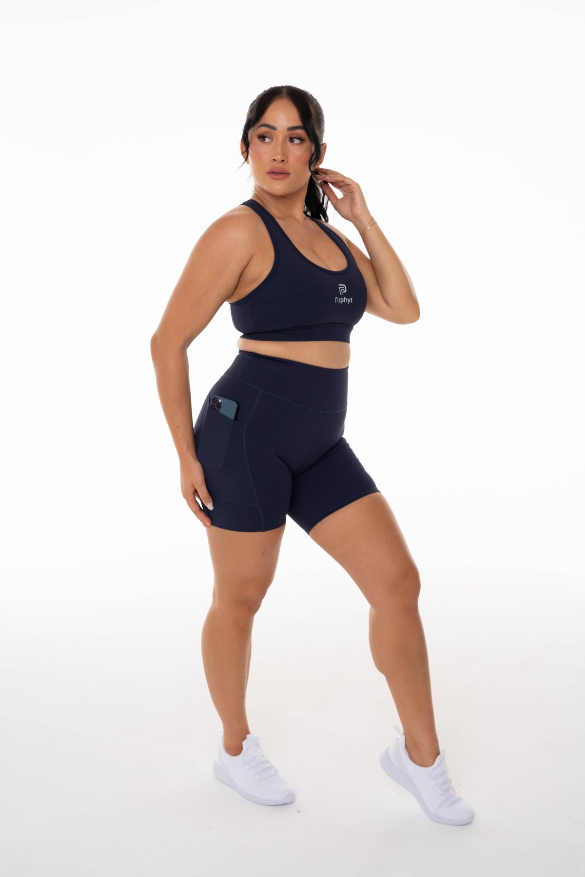 High Rise Midnight Navy Pocket Midi Shorts