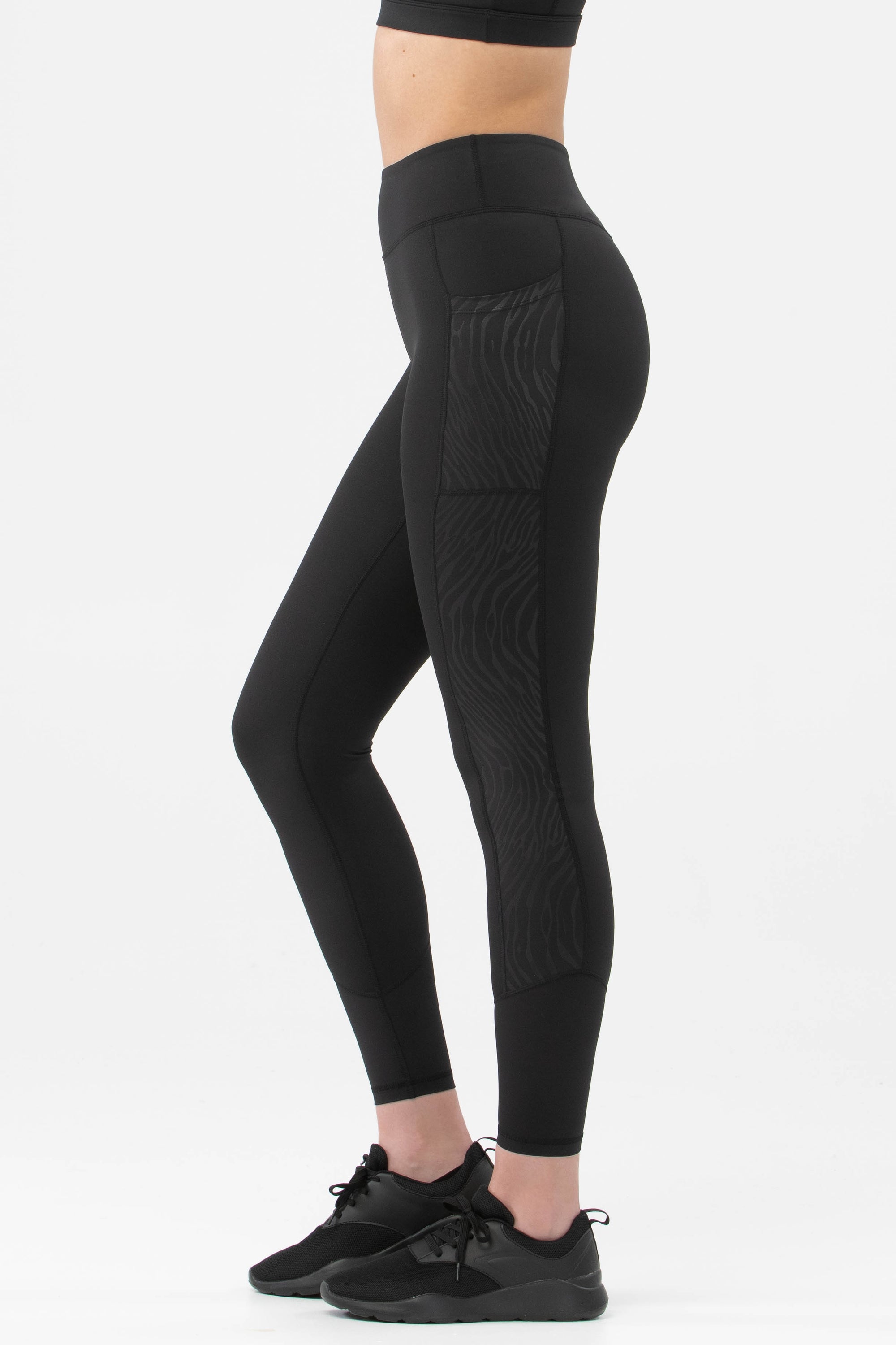 Instinct Black High Rise Full Length Embossed Pocket Leggings